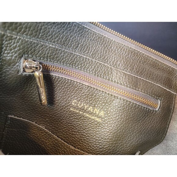 Cayana Dark Olive Green Classic Leather Zipper Tote Bag, Large, Pebbled READ - Picture 9 of 10